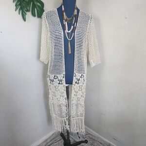 Raj Ivory Mesh Crochet Kimono